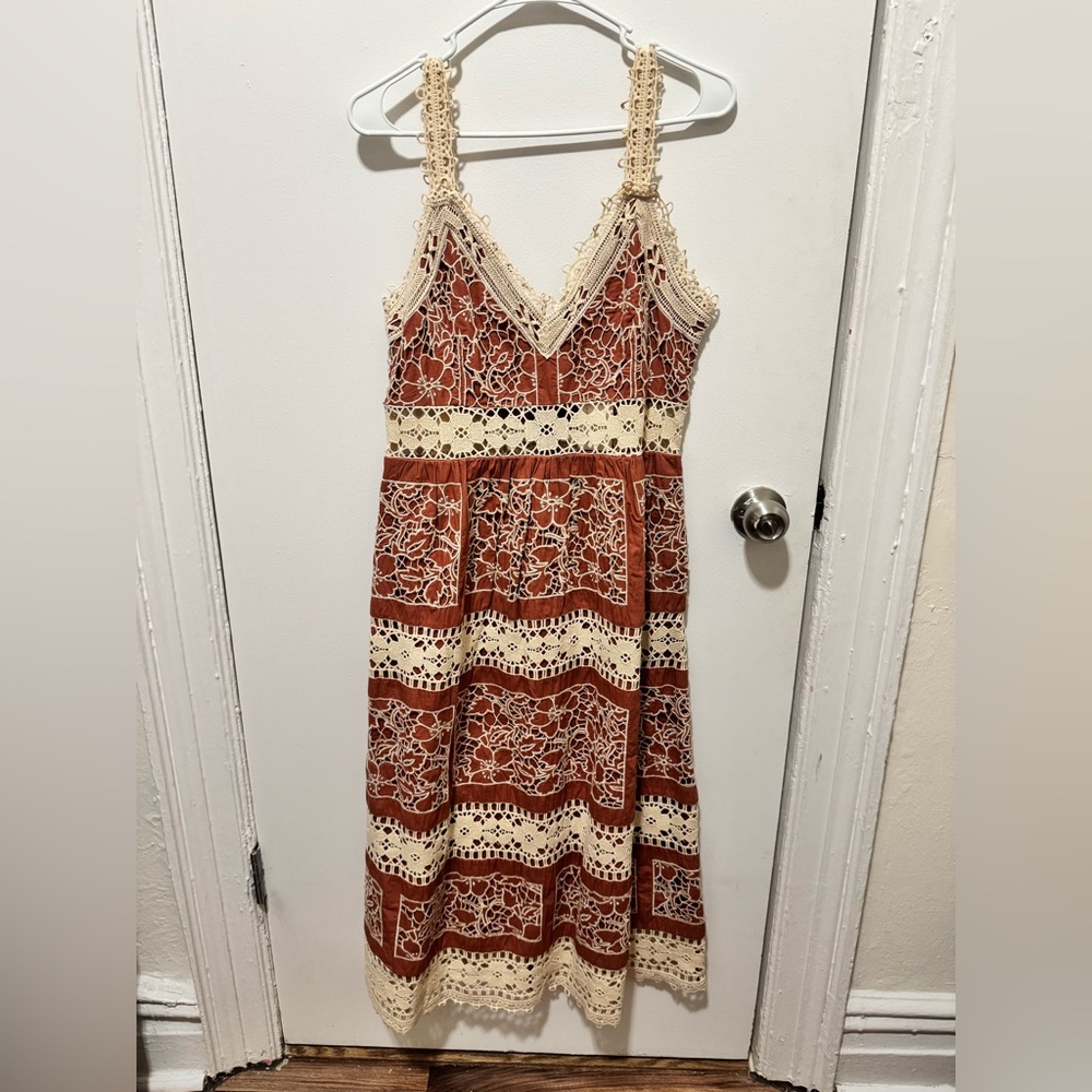 Sea New York Jonah Embroidery Sleeveless Midi Dress in Brick - Picture 5 of 8